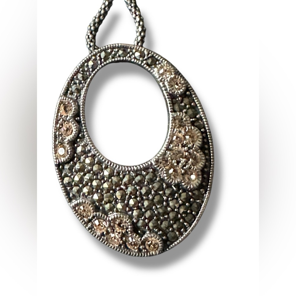 Vintage Suspicion Pendant Necklace Marcasite Crystals Sterling Silver 925 - 18”